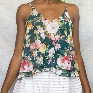 TOBI Low-Back Green Floral Layered Cami